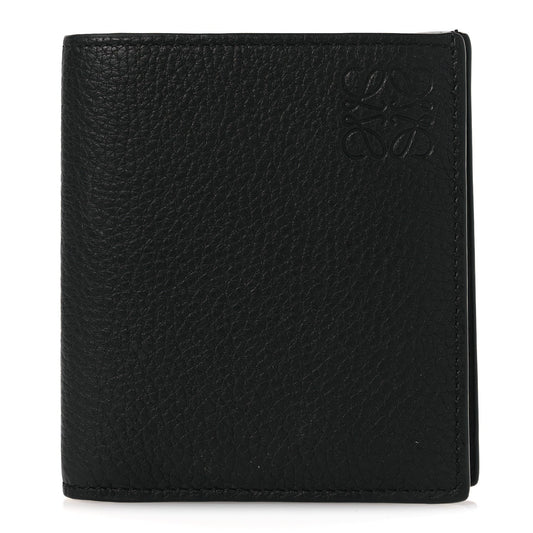 Grained Calfskin Vertical Bi-fold Wallet Black