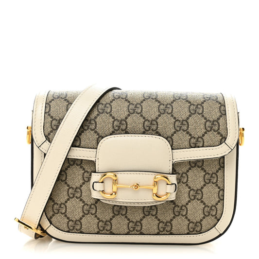 GG Supreme Monogram Web Mini Horsebit 1955 Shoulder Bag Beige Mystic White