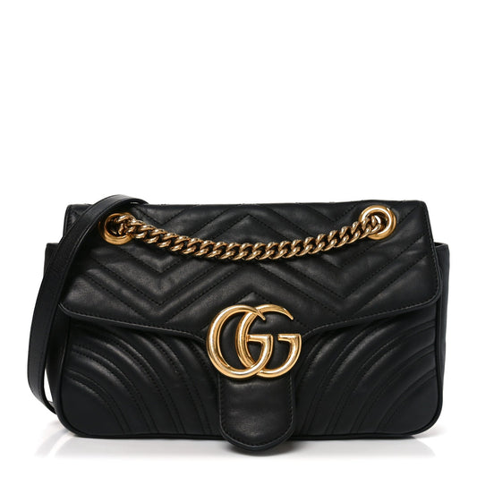 Calfskin Matelasse Small GG Marmont Shoulder Bag Black