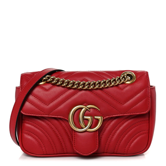 Calfskin Matelasse Mini GG Marmont Shoulder Bag Hibiscus Red