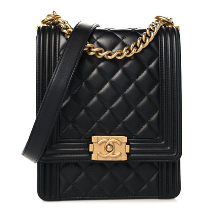 Calfskin Quilted North South Boy Flap Black