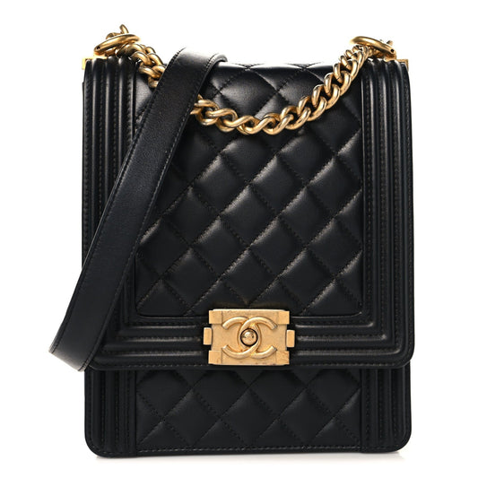 Calfskin Quilted North South Boy Flap Black
