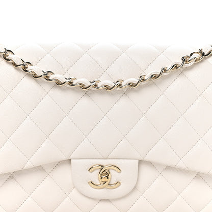 Caviar Quilted Jumbo Double Flap White