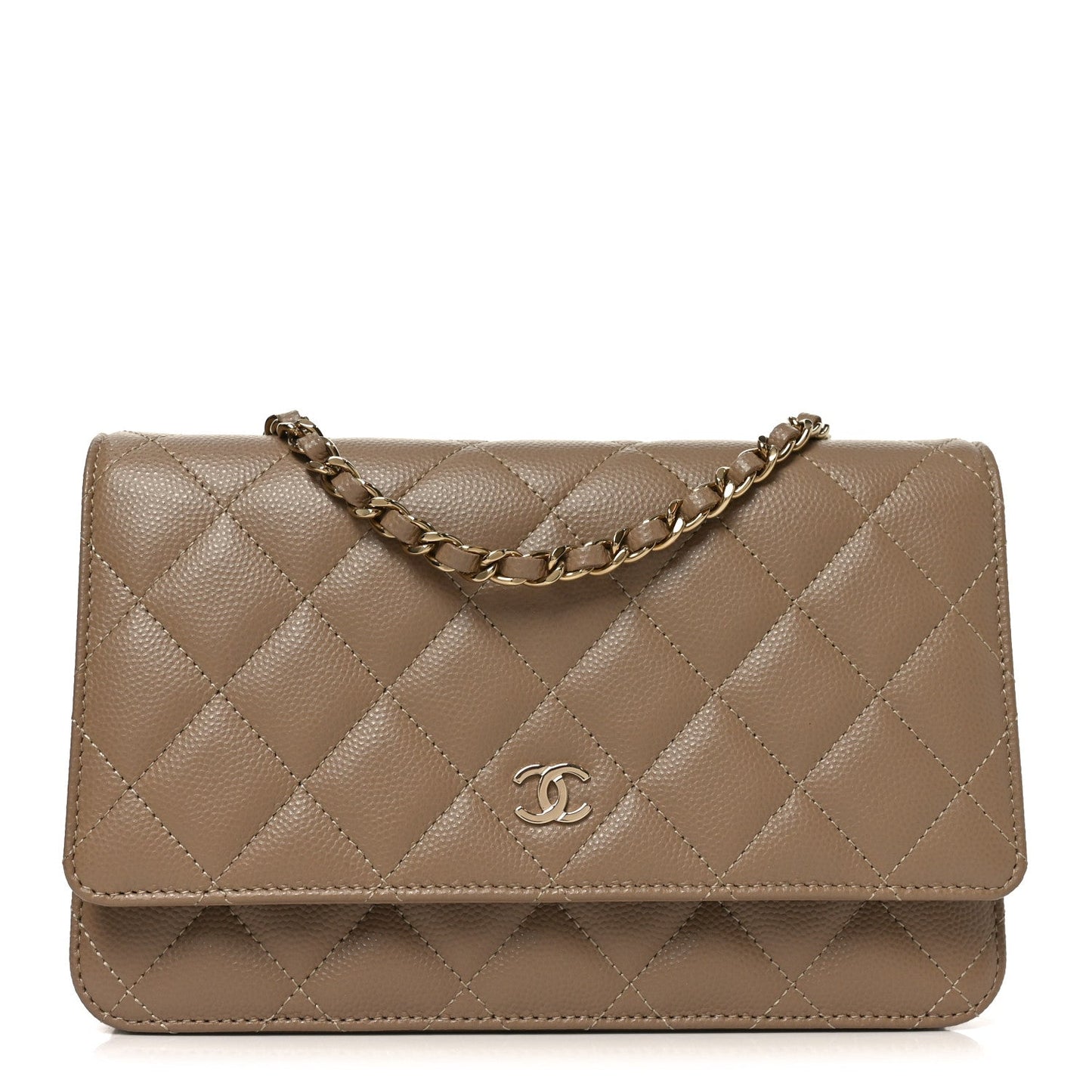 Caviar Quilted Wallet on Chain WOC Beige