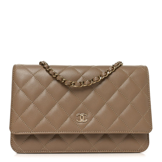 Caviar Quilted Wallet on Chain WOC Beige