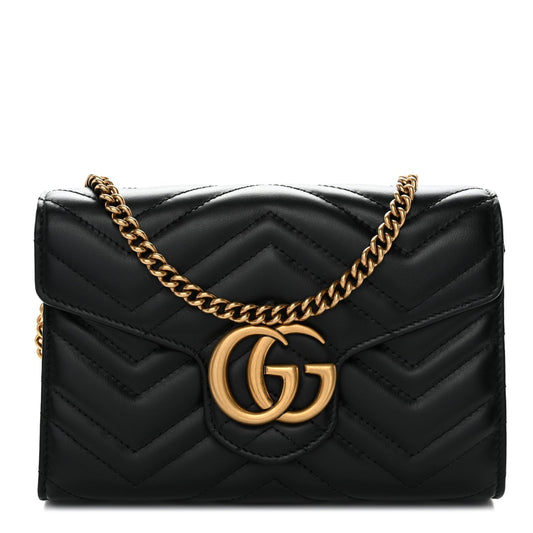 Calfskin Matelasse GG Marmont Chain Wallet Black