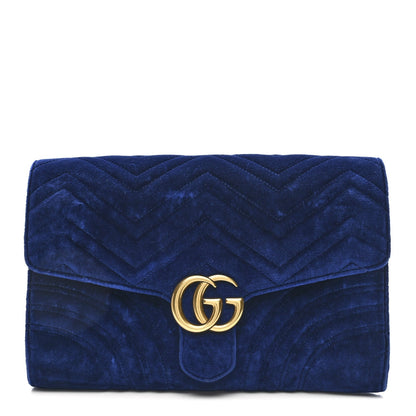Velvet Matelasse GG Marmont Clutch Cobalt Blue